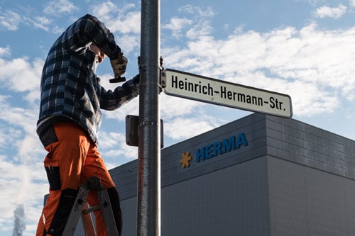 Vor genau 115 Jahren gründete Heinrich Hermann (1876 – 1939) das Unternehmen, das heute als Herma weltweit aktiv und für Haftmaterial, Etiketten und Etikettiermaschinen bekannt ist. Jetzt wurde nach ihm die Straße in Filderstadt benannt, an der das Unternehmen inzwischen seinen Hauptsitz hat.