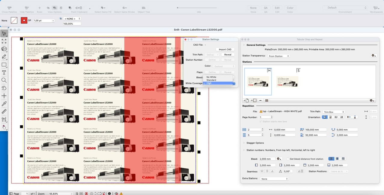 Der Indikator für defekte Druckköpfe von Hybrid hebt betroffene Ausschießbereiche hervor und bietet durch die nahtlose Integration mit der Labelstream-Druckmaschine eine hochmoderne Qualitätskontrolle (Quelle: Hybrid Software)