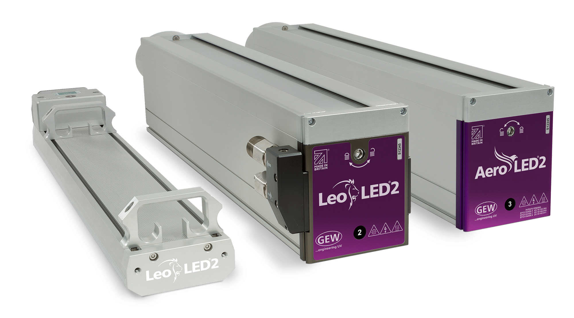 LeoLED2-STD, LeoLED2 Cassette und AeroLED2 (Quelle: GEW)