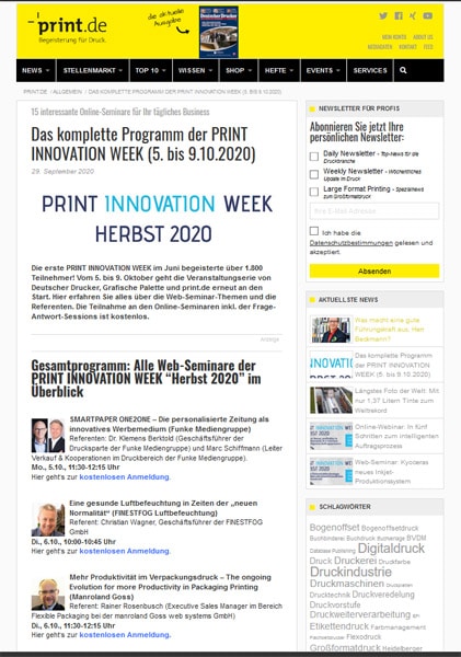 Die PRINT INNOVATION WEEK vom 5.-9. Oktober. Jetzt anmelden und auf dem neuesten Stand bleiben.
