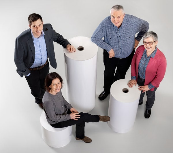 Zwei Generationen bei A. Mausshardt Etiketten: v.l. Markus Klein, Sandra Schmidt, Helmut Klein, Regina Klein (Quelle: A. Mausshardt Etiketten)